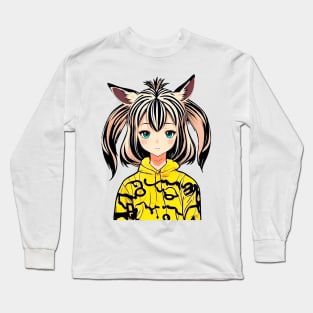 Zebra girl in yellow hoodie Long Sleeve T-Shirt